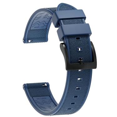 Imagem de JWNSPA FKM/FPM Pulseira de relógio híbrida de borracha e nylon impermeável -20 mm 22 mm substituição de liberação rápida - pulseira de fivela prata/preto/ouro rosa/ouro para homens e mulheres (20 mm,