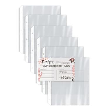 Imagem de Protetores de página de cartão de receita, 100 unidades, 4 bolsos de 15 cm, 2 bolsos por página, por Better Kitchen Products, folhas de refil de página de bolso para livro de receitas, 21,5 x 17,8 cm, pacote com 3 orifícios perfurados