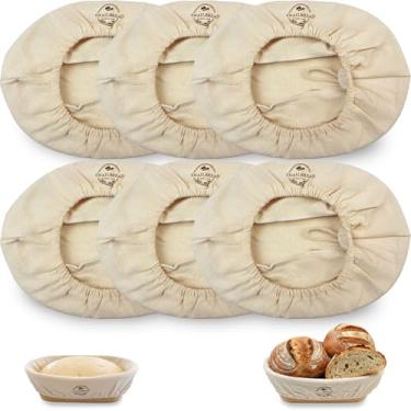Imagem de Pano de forro de cesta de pão de algodão natural: forro oval reutilizável de 25 cm para Banneton, tecido lavável à mão com kit de cozimento de fermento, presente para padeiro doméstico conjunto de 6