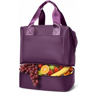 Imagem de coowoz Lancheira feminina adulta isolada lancheira bolsa térmica loncheras para mujer lancheira masculina lancheira para trabalho, piquenique, praia, escritório, viagem roxa