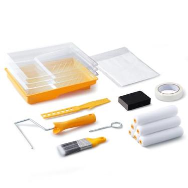 Imagem de Voomey Kit de rolo de pintura de espuma de 17 peças com pincel de pintura angular, bandeja de pintura com forros, kit de pintura para pintar paredes, gabinete, acabamento