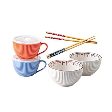 Imagem de Tigela de cereal, tigela de ramen de salada, conjunto empilhável de porcelana fina para servir macarrão, tigelas de cerâmica de grande capacidade para micro-ondas conjunto de 8 tigelas de sopa para