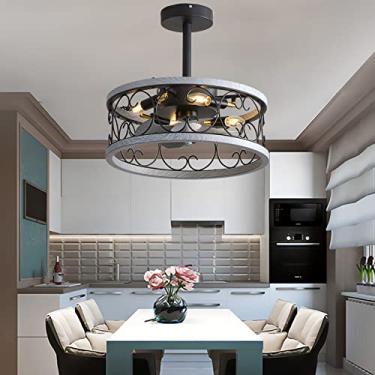 Imagem de Ventiladores de teto industriais gaiola com lâmpadas Ventilador de estilo retrô silencioso Lustre de teto DC reversível com temporizador de 6 velocidades Ventilador de teto de designer com l