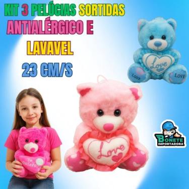 Imagem de Kit com 3 Ursos de Pelúcia Love  23 cm  Cores Sortidas - Toy King