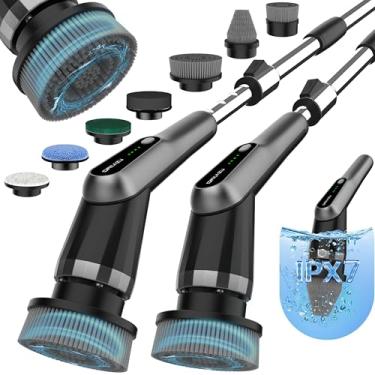 Imagem de Dreazu Esfregão giratório elétrico G2-Pro – Escova de limpeza de chuveiro à prova d'água IPX7 atualizada com 7 cabeças substituíveis, alça retrátil e 2 velocidades para banheiro, banheira, cozinha