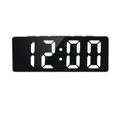 Imagem de Relógio Digital de Mesa com LED e USB - Despertador com Termômetro e Alarme Silencioso | Design Preto Moderno para Escritório e Quarto (Branco Com Led Colorido)