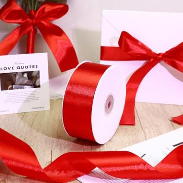 Imagem de Fita de cetim sólida vermelha de 3,8 cm, fita de tecido de 50 metros para embrulhar presentes, laços de cabelo, corsages bolos e buquês florais