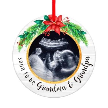 Imagem de Molduras de ultrassom Bump's First Christmas Ornament 2024 Soon to Be Grandma Grandpa Sonogram Photo Frame Ornamento Novos avós Primeira Vez Avós Ornamentos de Árvore de Natal Presentes