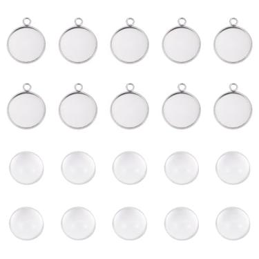 Imagem de 10 conjuntos de bandejas de aço inoxidável 21,5 x 18 x 2 mm com moldura redonda redonda transparente para colar faça você mesmo, chaveiro, joias, artesanato