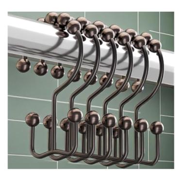 Imagem de Anéis de ganchos de cortina de chuveiro, anéis de metal resistente à ferrugem, ganchos de chuveiro deslizantes duplos para cortinas de varões de chuveiro de banheiro, conjunto de 12 ganchos - Bronze
