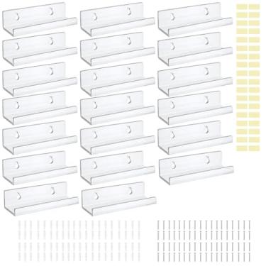 Imagem de Suporte de parede com 20 peças, prateleira de disco de vinil com parafusos e fita, 10 cm, suporte de disco de acrílico flutuante transparente para álbum, para decoração de casa (20 peças)