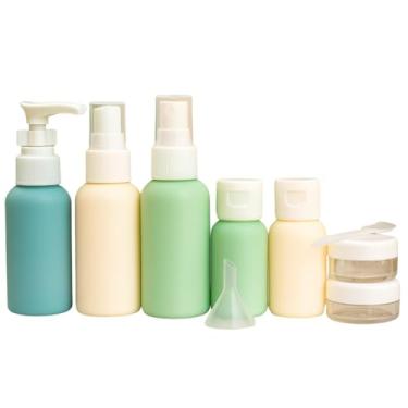 Imagem de Kit 9 Peças Frascos para Viagem com Estojo Transparente Ideal para Shampoo Condicionador Sabonte Líquido Cremes Hidratante com Funil para Encher Recipientes Cosméticos