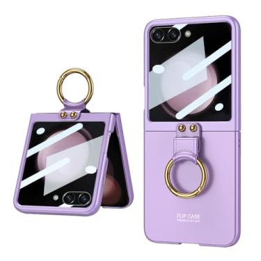 Imagem de Capa de telefone com anel galvanizado para Samsung Galaxy Z Flip 5 Flip5 5G Capa protetora de plástico rígido, roxa, para Galaxy Z Flip5