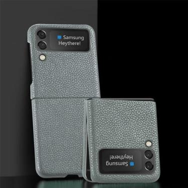 Imagem de Capa de telefone de couro de vaca para Samsung Galaxy Z Flip 5 4 3 Flip5 Flip4 ZFlip5 Capa traseira, cinza, para Galaxy Z Flip 5