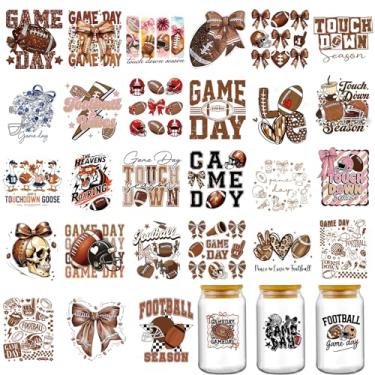 Imagem de 30 folhas UV DTF Cup Wrap – Adesivos de transferência UV DTF para o dia do jogo de futebol para copos de vidro de 473 ml, decalques para capacete de arco marrom para esfregar em transferências DIY