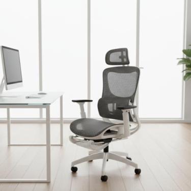 Imagem de BlidShop Cadeira Executiva Ergonômica, Giratória, Tela Mesh, Reclinável com Apoio Lombar e Cabeça, Suporta 150kg, Home Office e Gamer, NR17 (Branca e Preta)