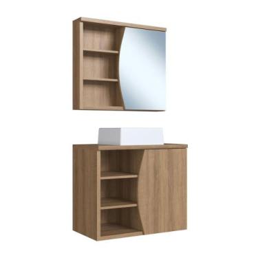 Imagem de Gabinete de Banheiro 70cm com Cuba e Espelheira 2 Portas Mel Laura CJ9