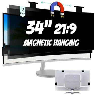 Imagem de Mao Yeye [Pacote com 2] Tela magnética suspensa de privacidade de computador de 34 polegadas para monitor panorâmico com proporção de 21:9, filtro de privacidade de monitor de computador removível com