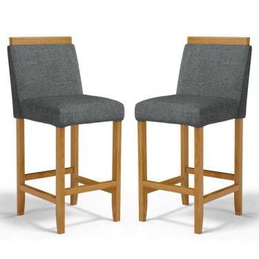Imagem de Kit Com 2 Banquetas Eloá Madeira Maciça Assento Estofado Para Bancada Linho Chumbo 406