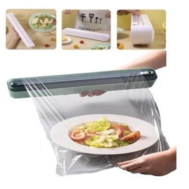 Imagem de Suporte Porta Papel Filme Aluminio Cortador Embutido Organizador Dispenser Cozinha Embalagem Alimentos Pvc Portatil Sem