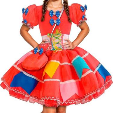 Imagem de Vestido Festa Junina Infantil Rosa Luxo Com Bolsa e Corselet - Fantasi