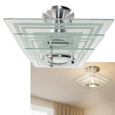 Imagem de Lustre Plafon Sobrepor Quadrado Vidro Branco Sala Quarto Cozinha Lumin