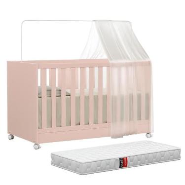 Imagem de Berço 2 em 1 Americano Vira Mini Cama Doce Sonho Com Colchão, Rodízios