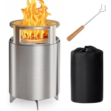 Imagem de Ciays Fogueira sem fumaça com suporte, fogueira de mesa de 17 cm para acampamento com tecnologia patenteada, fogueira portátil para uso externo com churrasqueira, pôquer e saco, alimentada por pellets