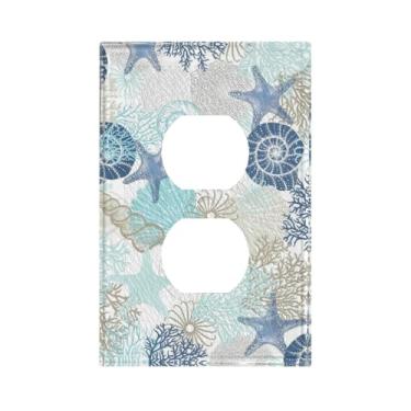 Imagem de Ujkrvesj Praia náutica litorânea oceano azul petróleo, estrela-do-mar, coral, capas decorativas para interruptores de luz, placas de parede elétricas, placa frontal para quarto, banheiro, casa