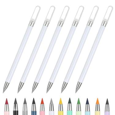 Imagem de PATIKIL Forever Pencil, conjunto de 6 peças de lápis de metal afiados mecânicos fofos para livros de colorir, esboço, desenho, escrita, arte, iniciante, branco