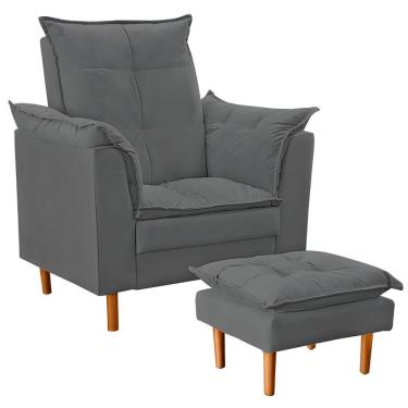 Imagem de Poltrona De Amamentação Com Puff Quarto Bebê Vitória Suede Cor:cinza