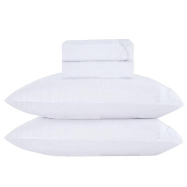 Imagem de Jogo De Cama Lençol Queen Romantico Percal 300 Fios 4 Peças Branco 100% Poliéster