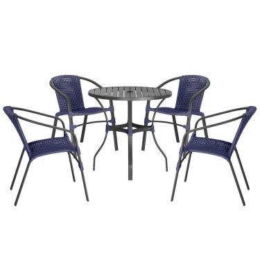 Imagem de Jogo 4 Cadeiras Corda Nautica E Mesa Tampo Ripado Varanda Azul