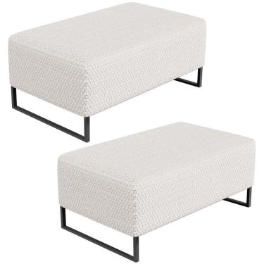 Imagem de Kit 02 Puff Decorativo Para Sala De Estar Cléo Base De Ferro Preto 90 Cm W01 Bouclê Cru - Lyam