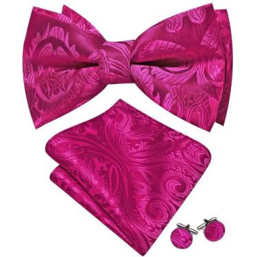 Imagem de Gravata Barry.Wang Hot Pink Paisley Silk Borboleta