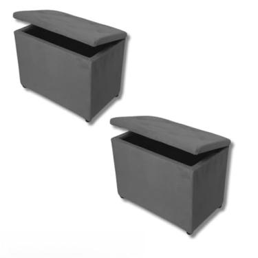Imagem de Bau organizador Kit 2 Puff Baú Retangular Corino e Suede Porta Objeto Organizador Decorativo Quarto Estofado(Cinza Suede)