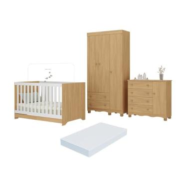 Imagem de Quarto de Bebê Completo Berço Americano 3 em 1 Colchão Dengo Multimóveis Mp4608 Madeirado