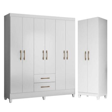 Imagem de Guarda Roupa Casal Panamá E Armário Multiuso New Iris Branco Brilho - Moval