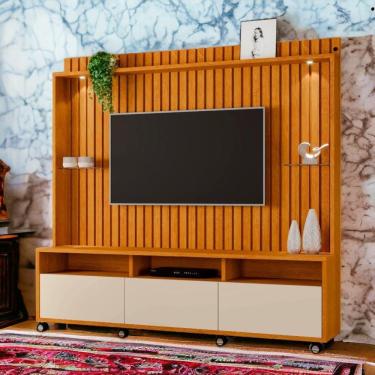 Imagem de Estante Home  TVs 60" 4 Portas Absoluto Naturalle e Off Ripado Carmolar