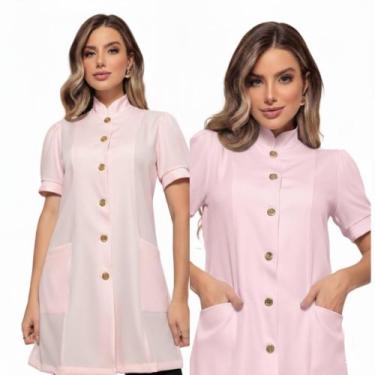 Imagem de Jaleco Manga Curta Bufante Gola Padre Isabela Rosa - gardenia jalecos,