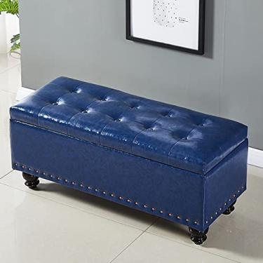 Imagem de Espreguiçadeira retangular, banco de couro para apoio para os pés, banco de quarto estofado moderno, com pernas de madeira, para quarto, pé da cama, sala de jantar, sala de estar, corredor