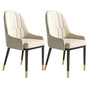 Imagem de Cadeira de jantar, cozinha, sala de jantar, móveis, cadeiras modernas, para cozinha, jantar, conjunto de 2 cadeiras laterais de couro PU à prova d'água com pernas de metal, encosto alto, assento macio