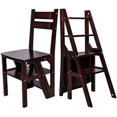 Imagem de Banqueta de madeira, degraus dobráveis, de madeira maciça, deformável, multifuncional, design dobrável, banquinho, preto, cadeira dobrável com 4 degraus (A) (D)