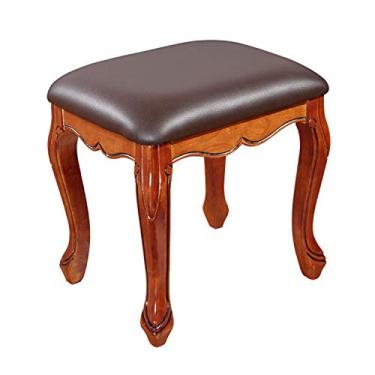 Imagem de Cadeira de jantar de madeira maciça, banco de penteadeira para quarto, banquinho simples para sala de jantar, móveis domésticos retrô, fácil de instalar, marrom