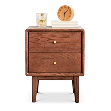 Imagem de Mesa de cabeceira nórdica de madeira maciça com 2 gavetas armário de armazenamento de móveis armário de cabeceira simples com 4 pernas mesa de cabeceira