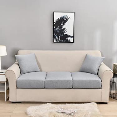 Imagem de SPOUR Capa de sofá repelente de água, capas de almofada de sofá elásticas de jacquard, capa de substituição à prova d'água para poltrona de 1, 2, 3, 4 lugares, em forma de L, cinza claro, grande, 3