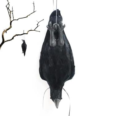 Imagem de Corvo morto falso - Estatueta realista de chamariz de corvo morto para jardim, estatueta de pássaros de simulação para exibição de Ação de Graças, baile de máscaras, casa assombrada, varanda terraço