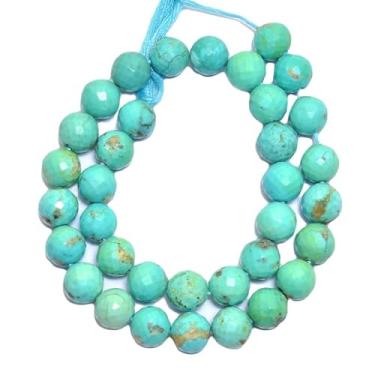 Imagem de Lady Works Fio de pedra natural turquesa Arizona de 33 cm, contas facetadas redondas de 10 mm para fabricação de joias DIY. | Beads_01970, azul
