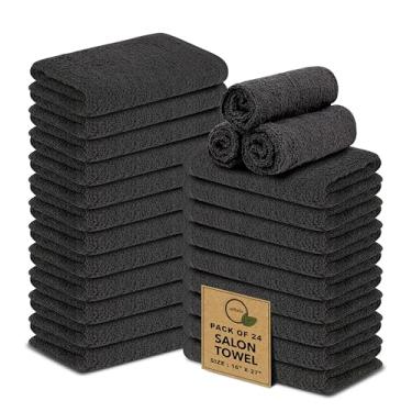 Imagem de Softolle Toalhas de salão – Pacote com 24 (40,6 cm x 68,5 cm) 100% algodão fiado – Toalhas de mão ultra macias e altamente absorventes – a granel para spa, academia e salão de beleza (cinza)