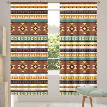 Imagem de 2 conjuntos de painéis arte boêmia asteca cortinas transparentes arejadas com filtro leve painéis de cortina leve cortina de porta cortina para janela para sala de estar, quarto, jantar, 198 cm de